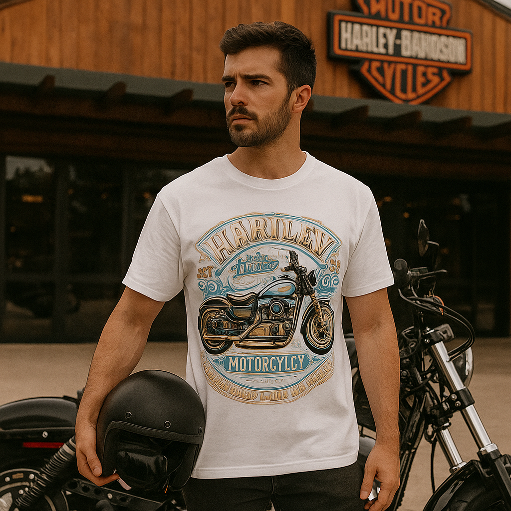 H D Print Motorcycle Cotton T-shirt by RiderOut™