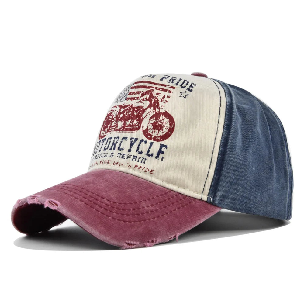 Vintage Motorcycle Print Baseball Caps by RiderOut™