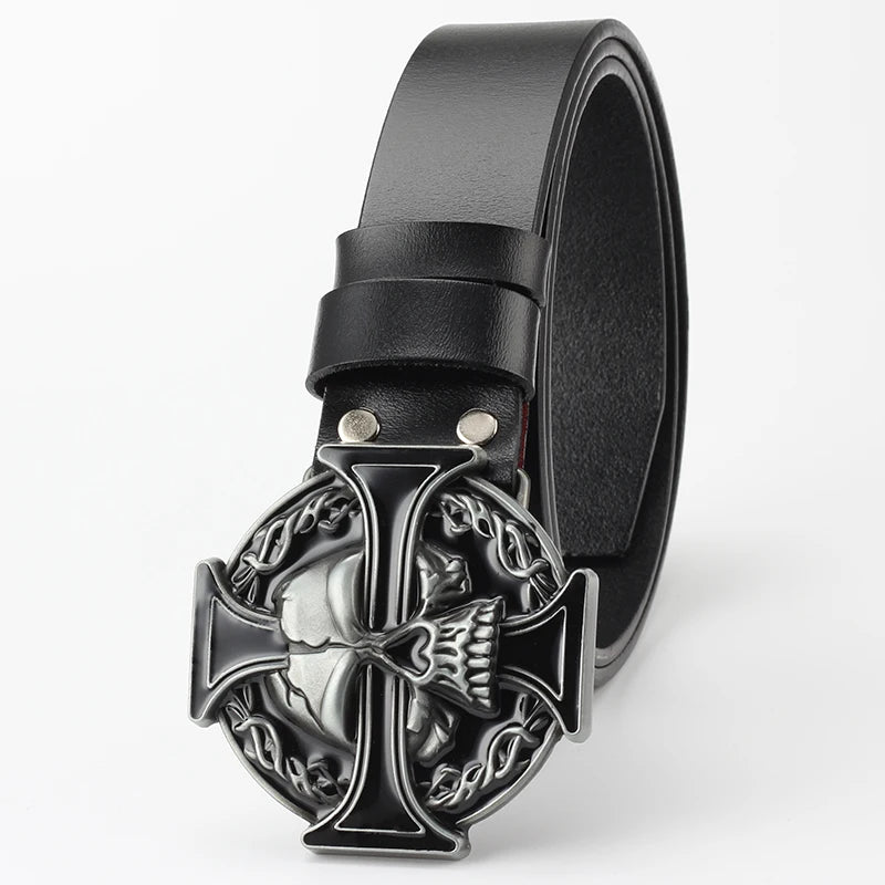 Ghost Head Belt Buckle Leather Belt by RiderOut