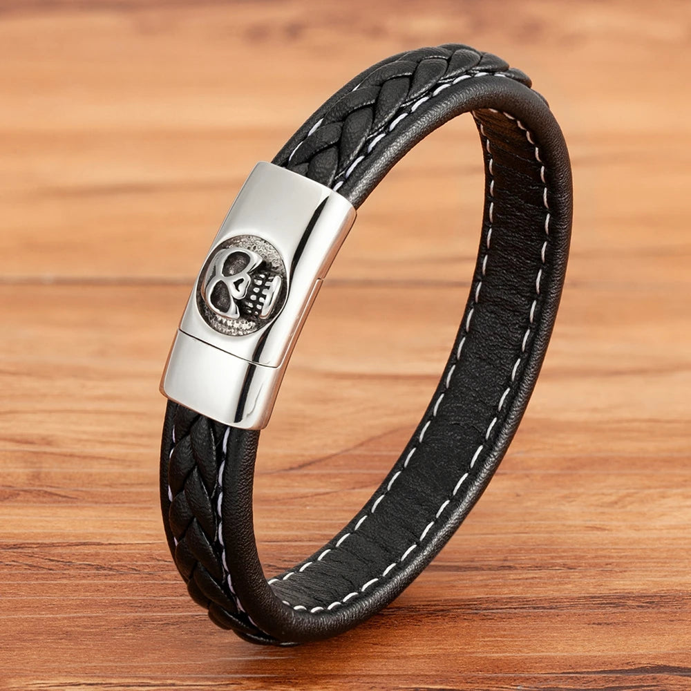 Skull Pattern Leather Bracelet by RiderOut