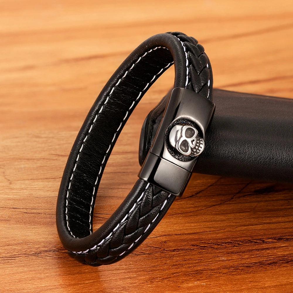Skull Pattern Leather Bracelet by RiderOut