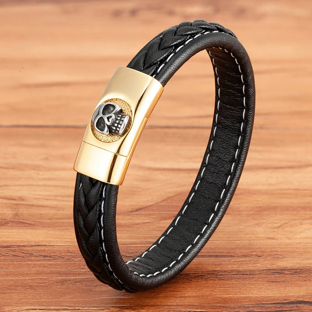 Skull Pattern Leather Bracelet by RiderOut