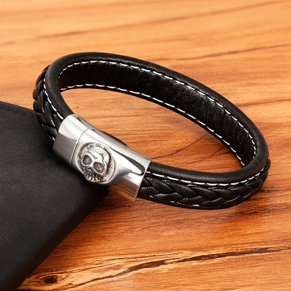 Skull Pattern Leather Bracelet by RiderOut