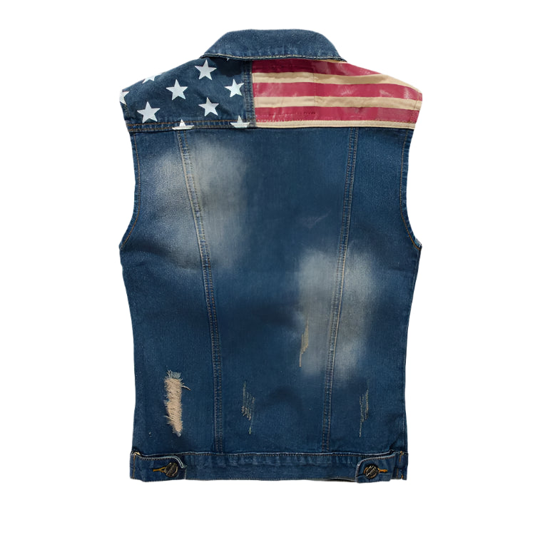 USA Flag washed Denim Jeans Vest by RiderOut