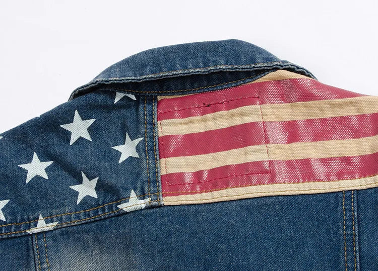 USA Flag washed Denim Jeans Vest by RiderOut