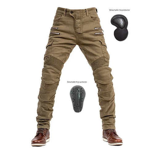 Khaki Motorcycle Protective Gear Trousers by RiderOut™