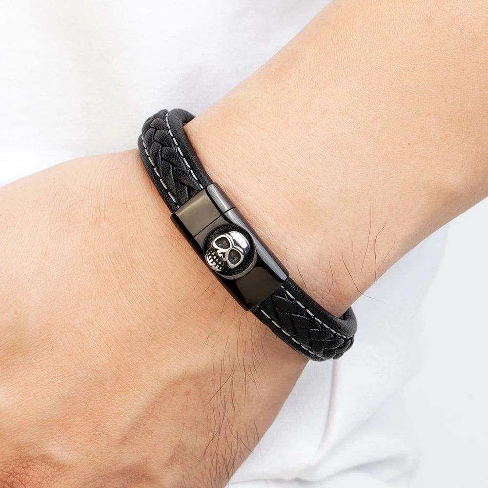 Skull Pattern Leather Bracelet by RiderOut