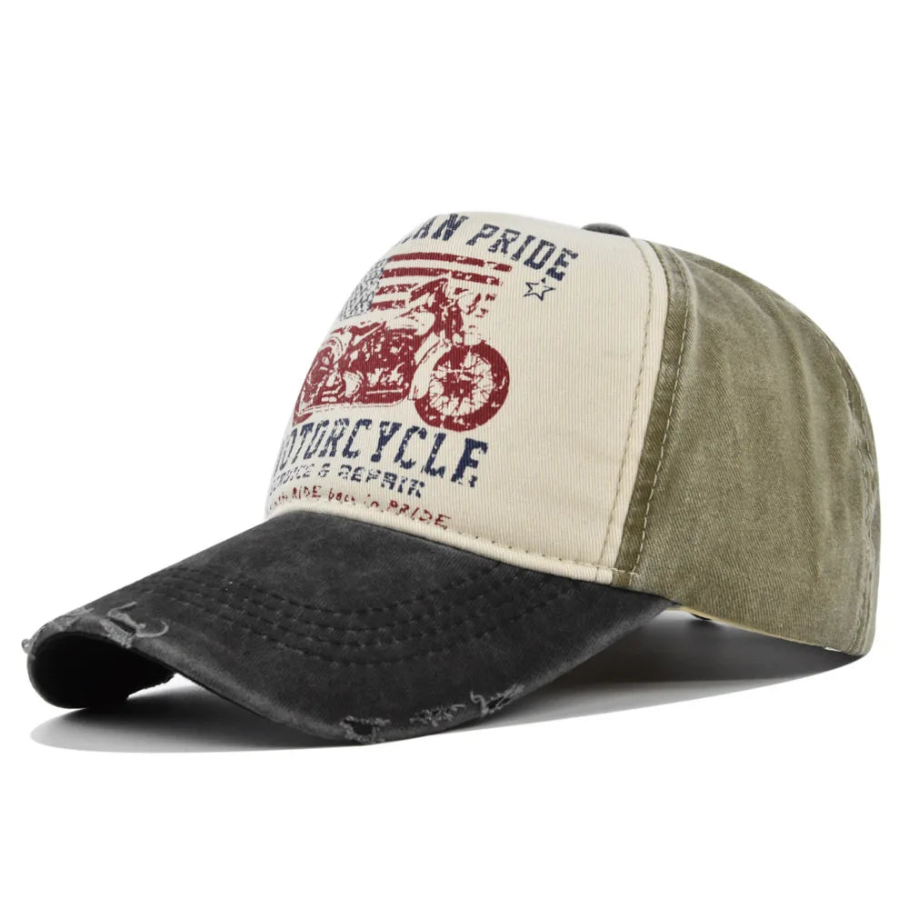 Vintage Motorcycle Print Baseball Caps by RiderOut™