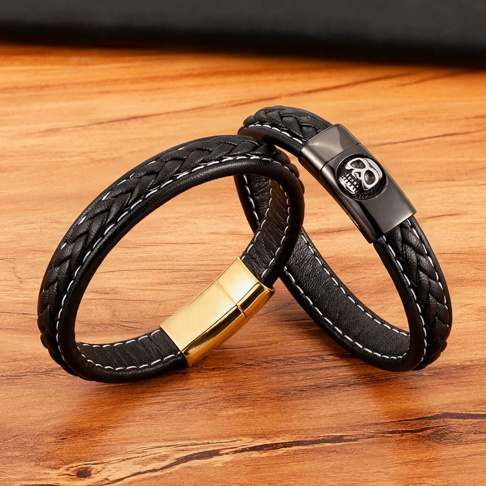 Skull Pattern Leather Bracelet by RiderOut