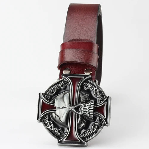 Ghost Head Belt Buckle Leather Belt by RiderOut