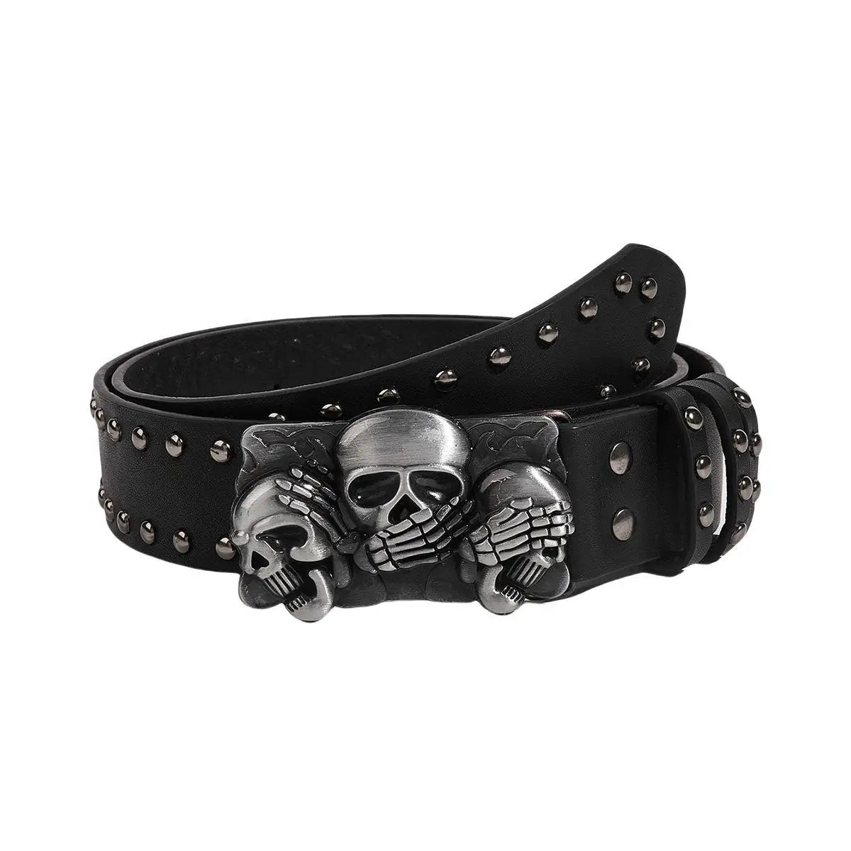 Black Skull Metal Buckle PU Leather Unisex Belt by RiderOut™