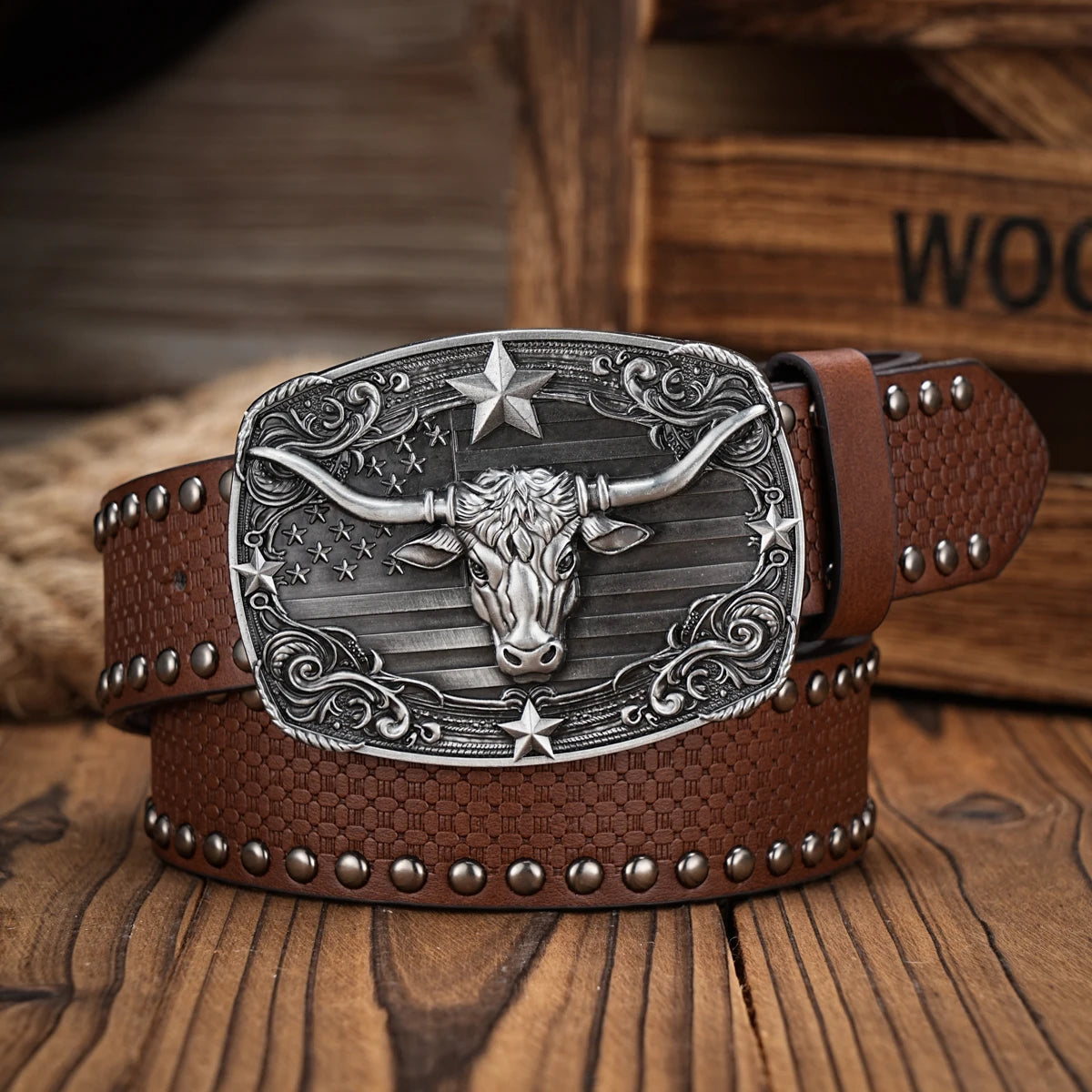 Bull Head Engraved Buckle PU Leather Belts by RiderOut