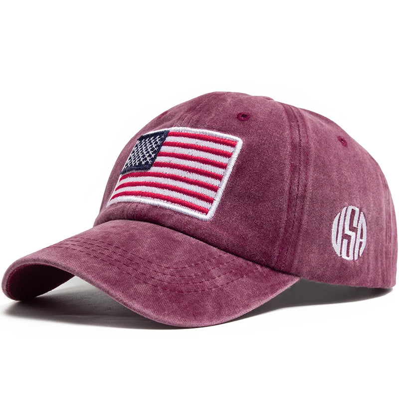 USA Flag Retro Embroidery Washed Cotton Baseball Cap by RiderOut™