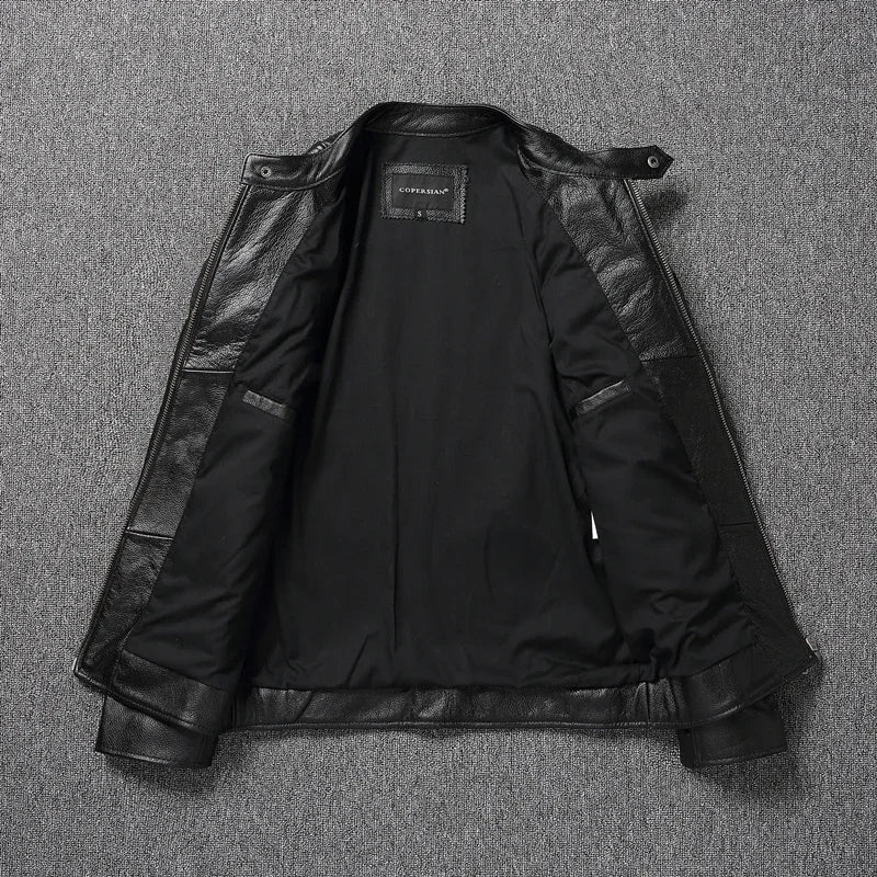 Cowhide Leather Stand Collar Motorcycle Jacket by RiderOut