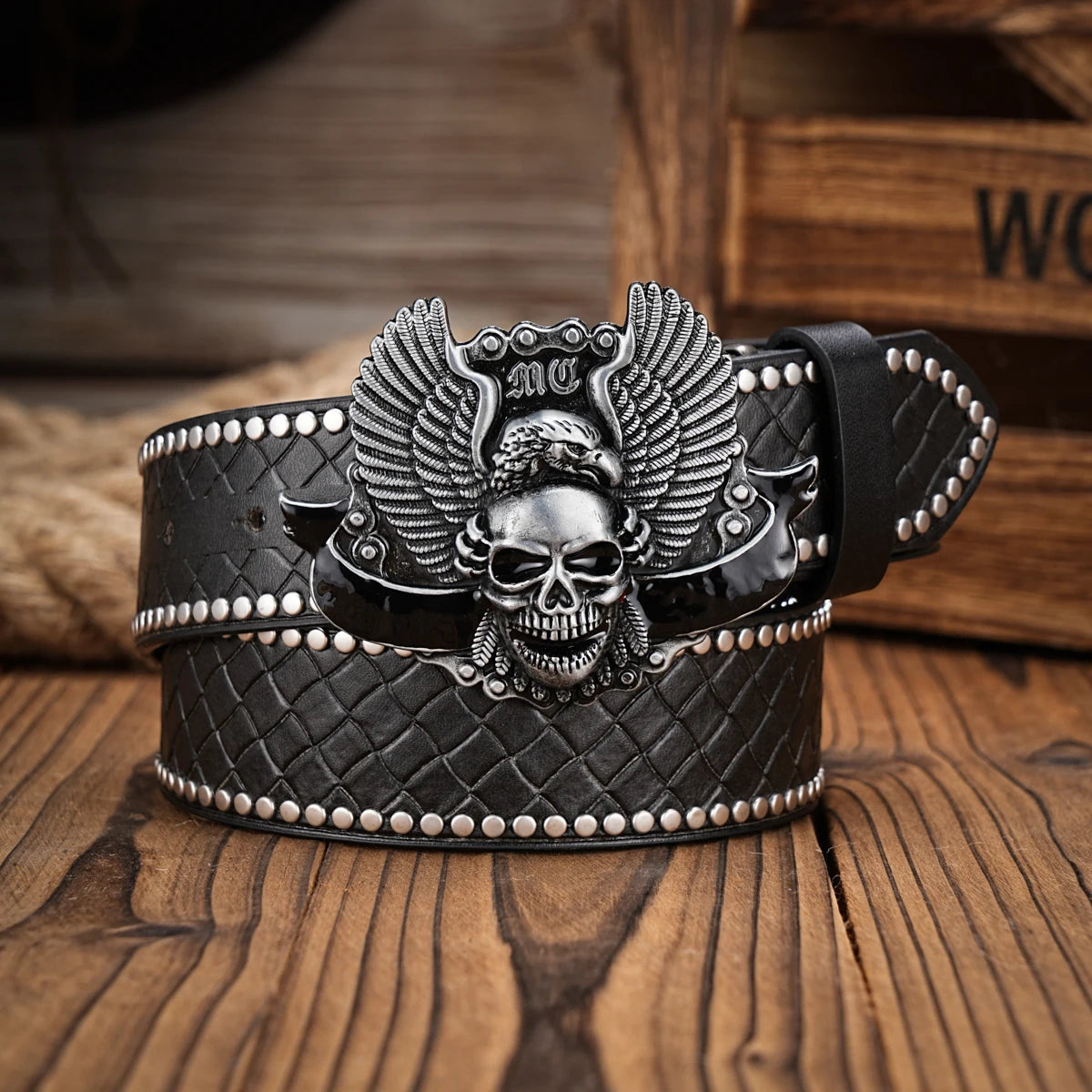Skull Wings Engraved Buckle PU Leather Belts by RiderOut