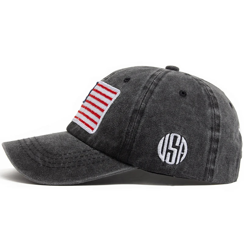 USA Flag Retro Embroidery Washed Cotton Baseball Cap by RiderOut™