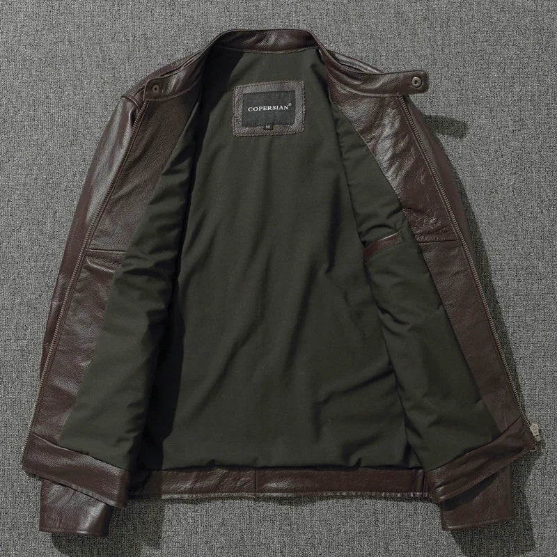 Genuine Leather Slim Fit Stand Collar Jacket by RiderOut