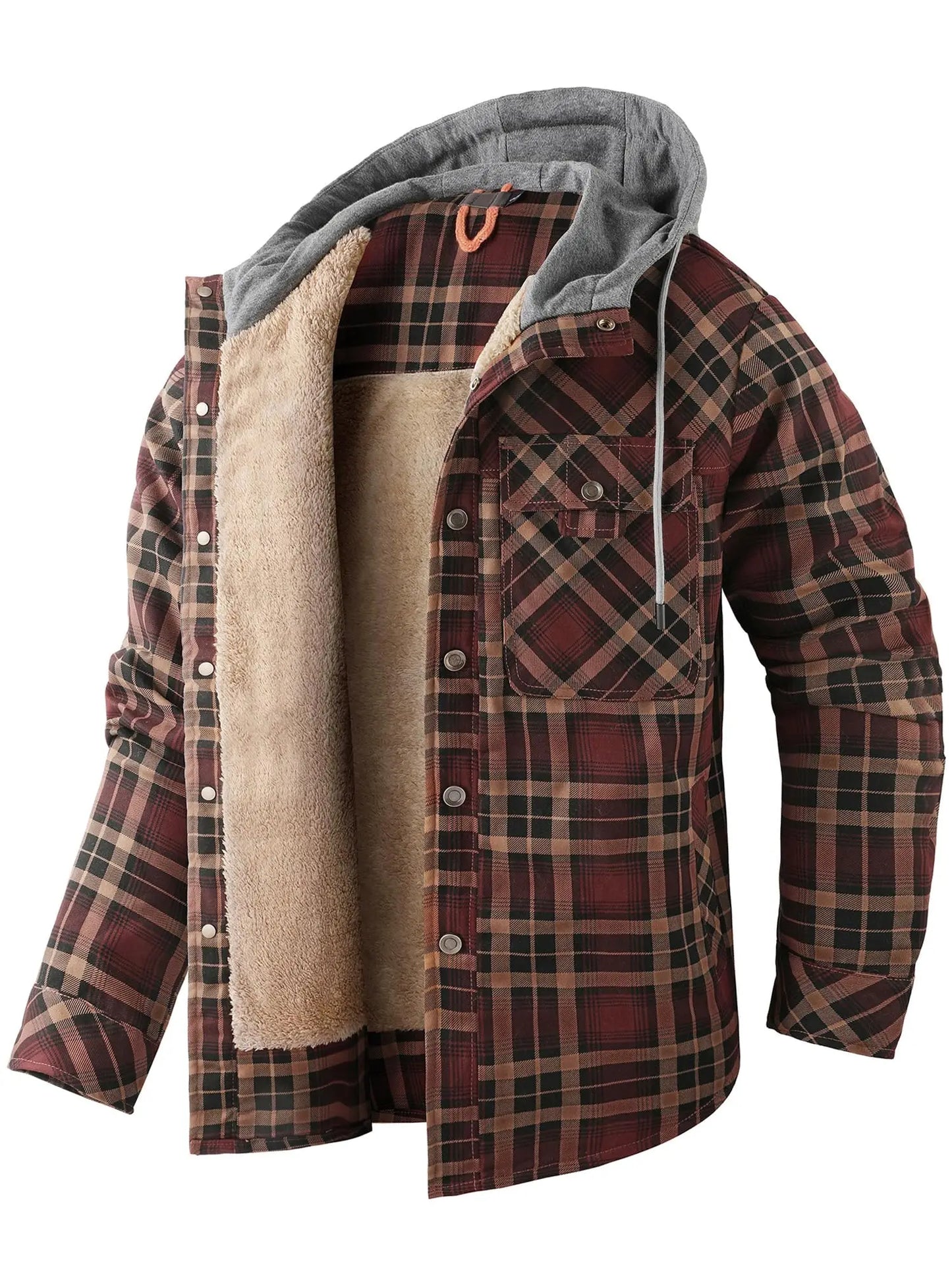 Plaid Flannel Snap Fleece Warm Hoodie by RiderOut