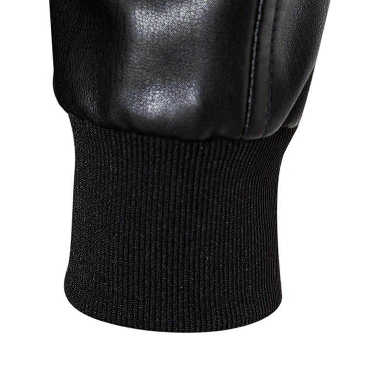 Black Stand Collar Comfortable Slim Leather Jacket by RiderOut