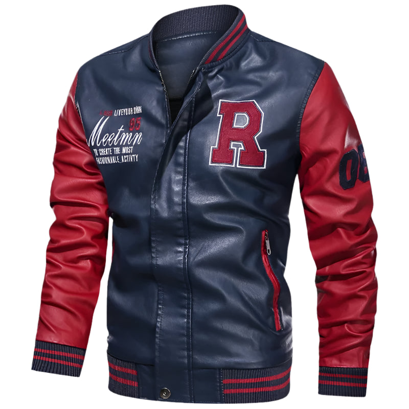 American Baseball Collar Pilot PU Leather Jacket by RiderOut