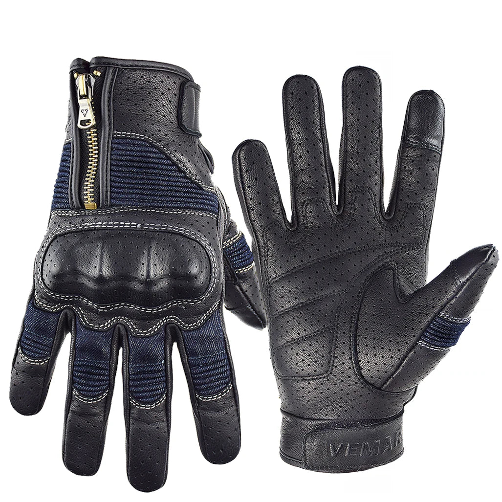 Retro Leather & Denim Motorcycle Gloves by RiderOut™