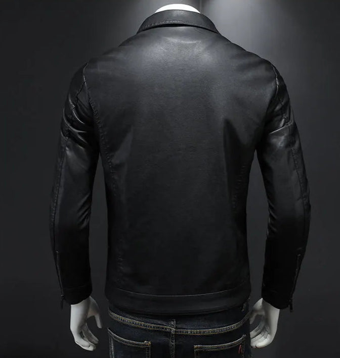Black Lapel Leather Slim Motorcycle Riding Jacket by RiderOut