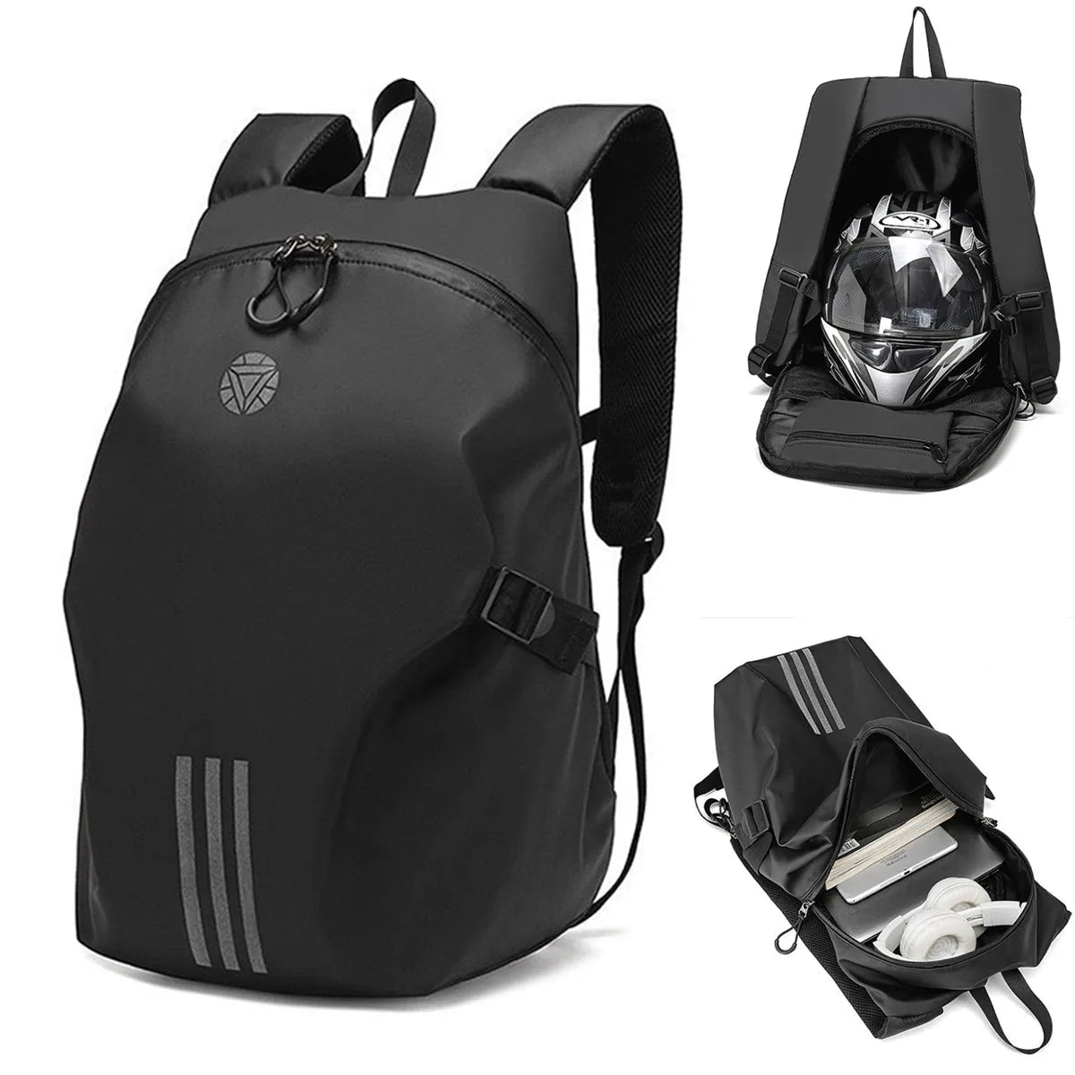Black Motorcycle Helmet Waterproof Backpack by RiderOut™