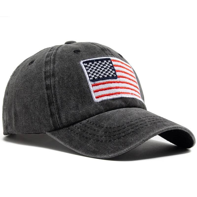 USA Flag Retro Embroidery Washed Cotton Baseball Cap by RiderOut™