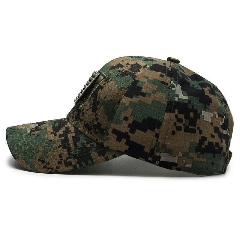 American Flag Camouflage Sticker Embroidered Baseball Cap by RiderOut™