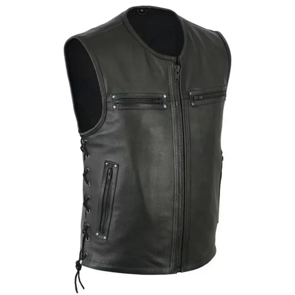 Black Motorcycle PU Leather Vest by RiderOut