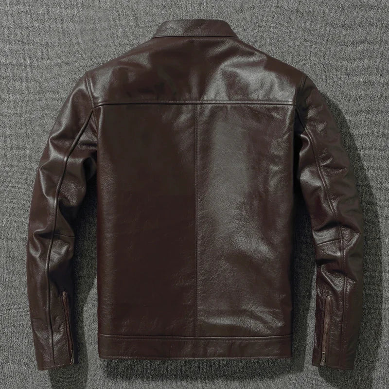 Genuine Leather Slim Fit Stand Collar Jacket by RiderOut