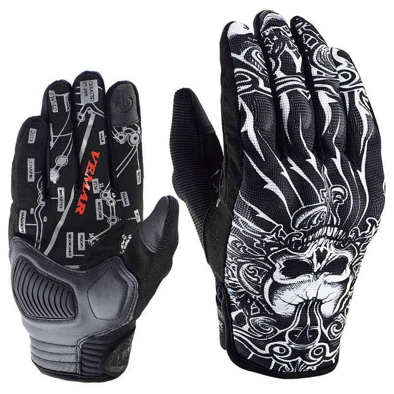 Skull Print Black Motorcycle Gloves by RiderOut™