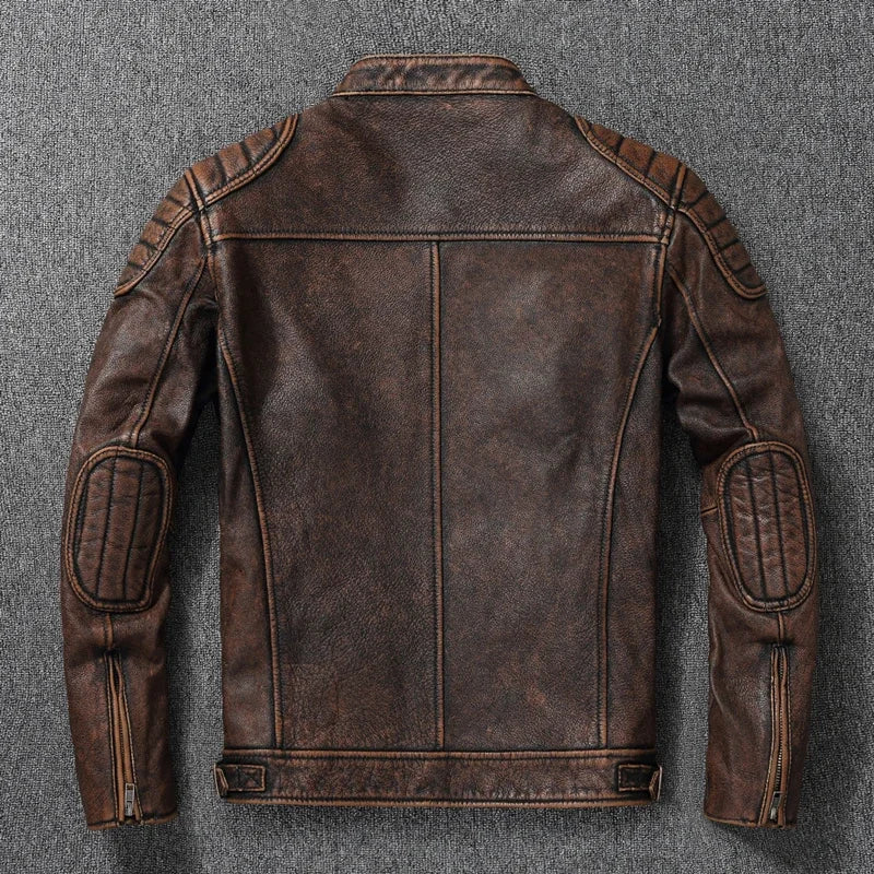 Cowhide Leather Stand Collar Motorcycle Jacket by RiderOut
