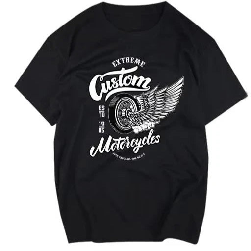 Black Retro Custom Motorcycle Wings T-shirt by RiderOut™