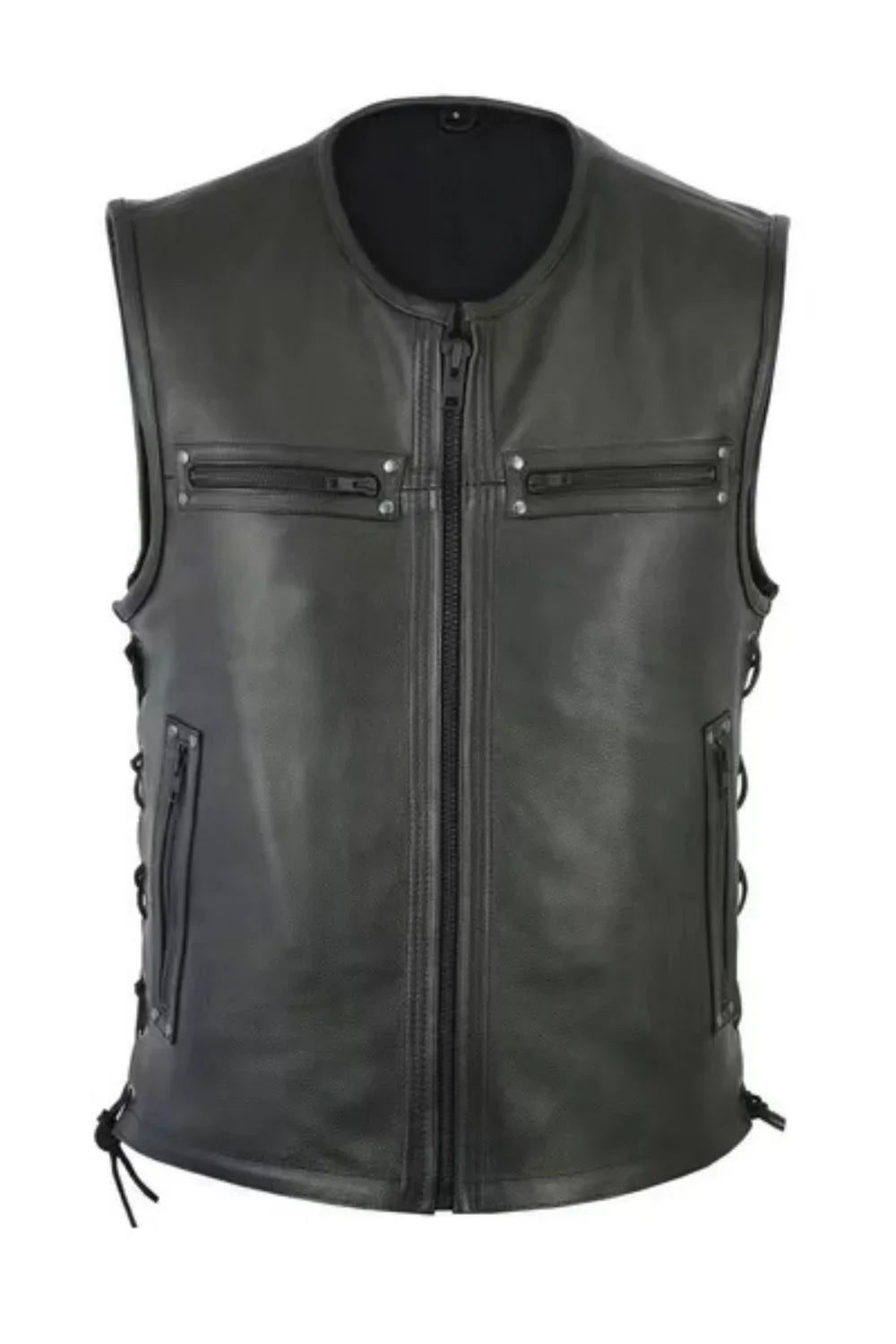 Black Motorcycle PU Leather Vest by RiderOut