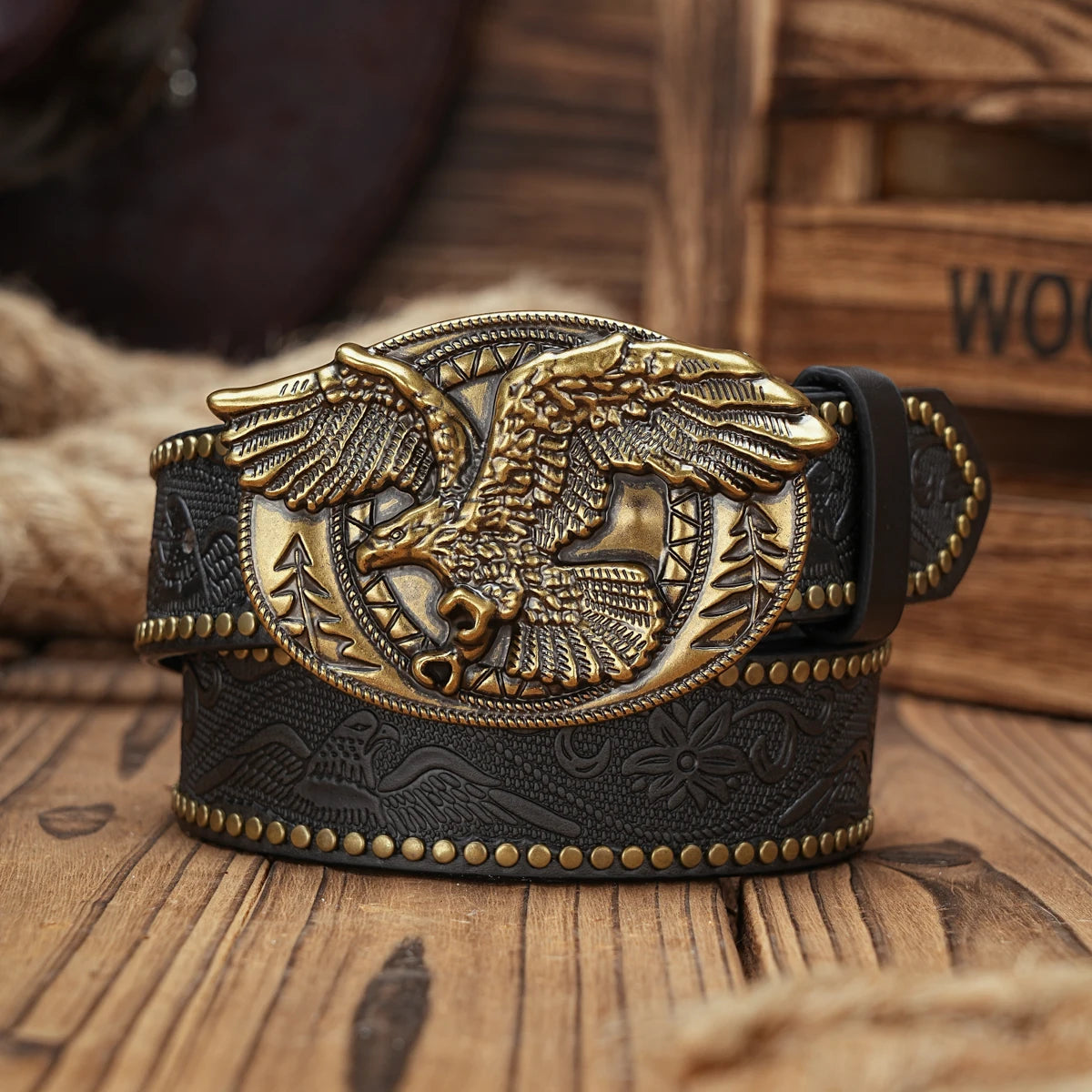 American Eagle Engraved Buckle PU Leather Belts by RiderOut