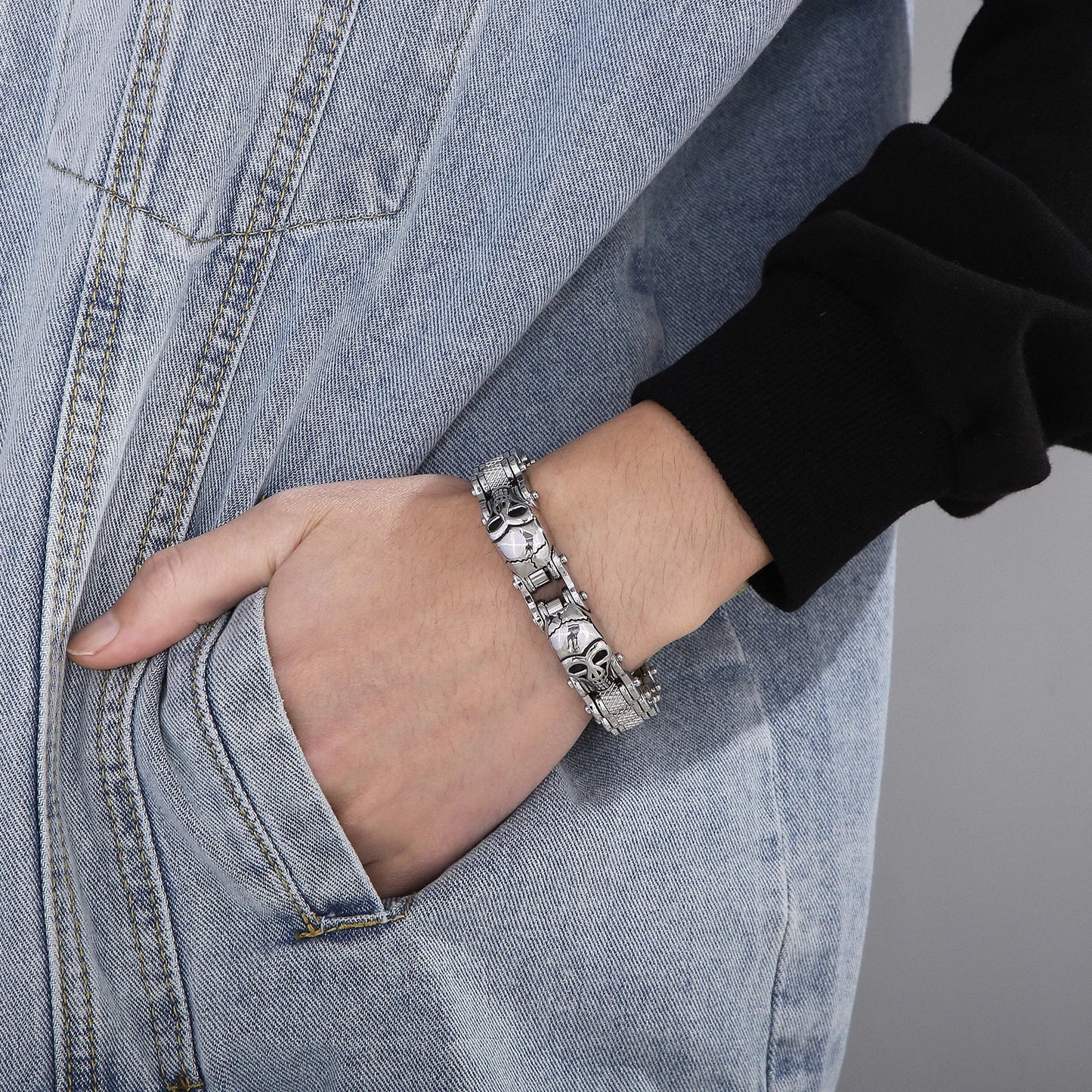 Gothic Skull Head Charm Motorcycle Chain Bracelet by RiderOut™