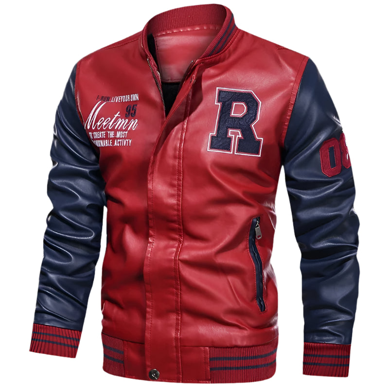 American Baseball Collar Pilot PU Leather Jacket by RiderOut