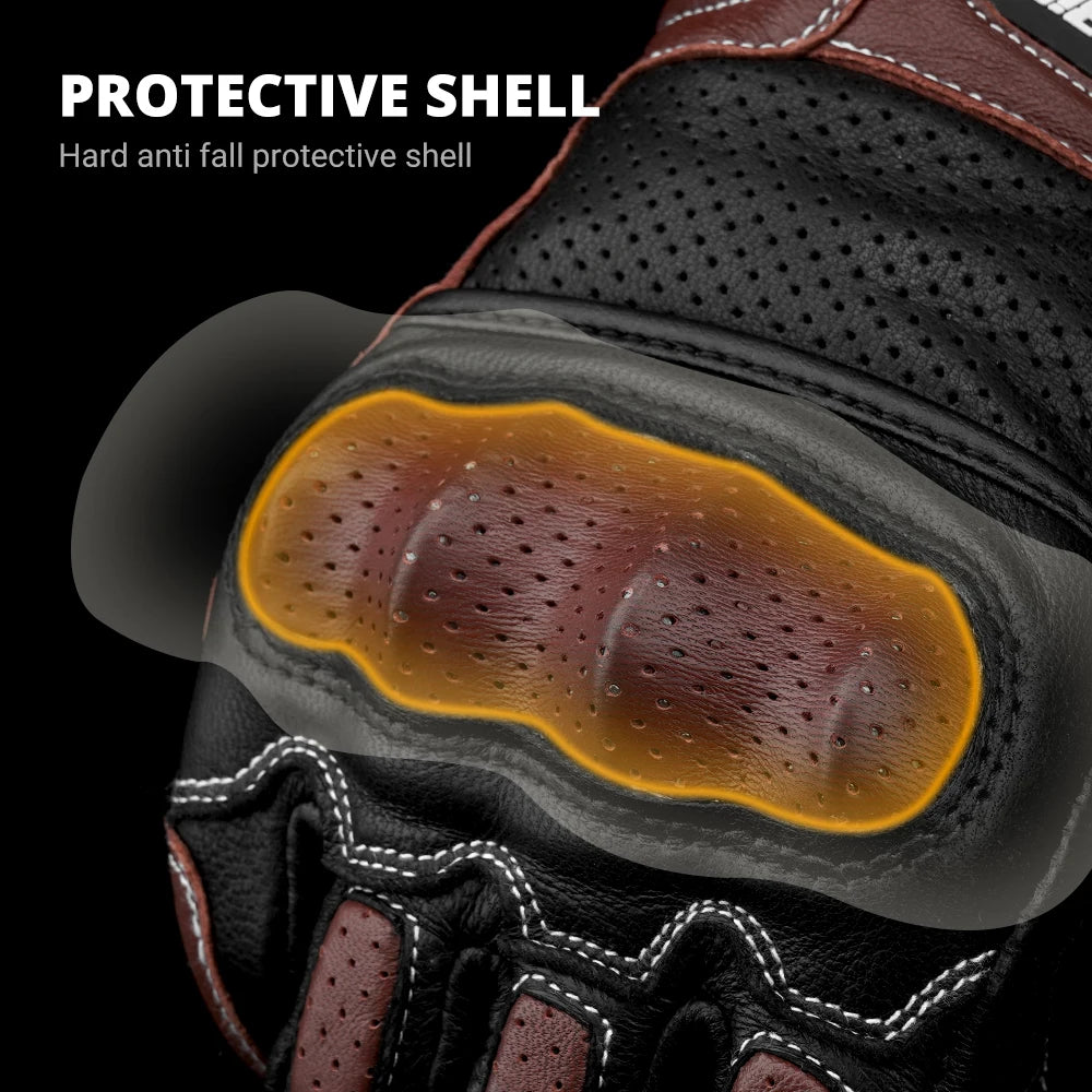 Vintage Leather Motorcycle Breathable Gloves by RiderOut™