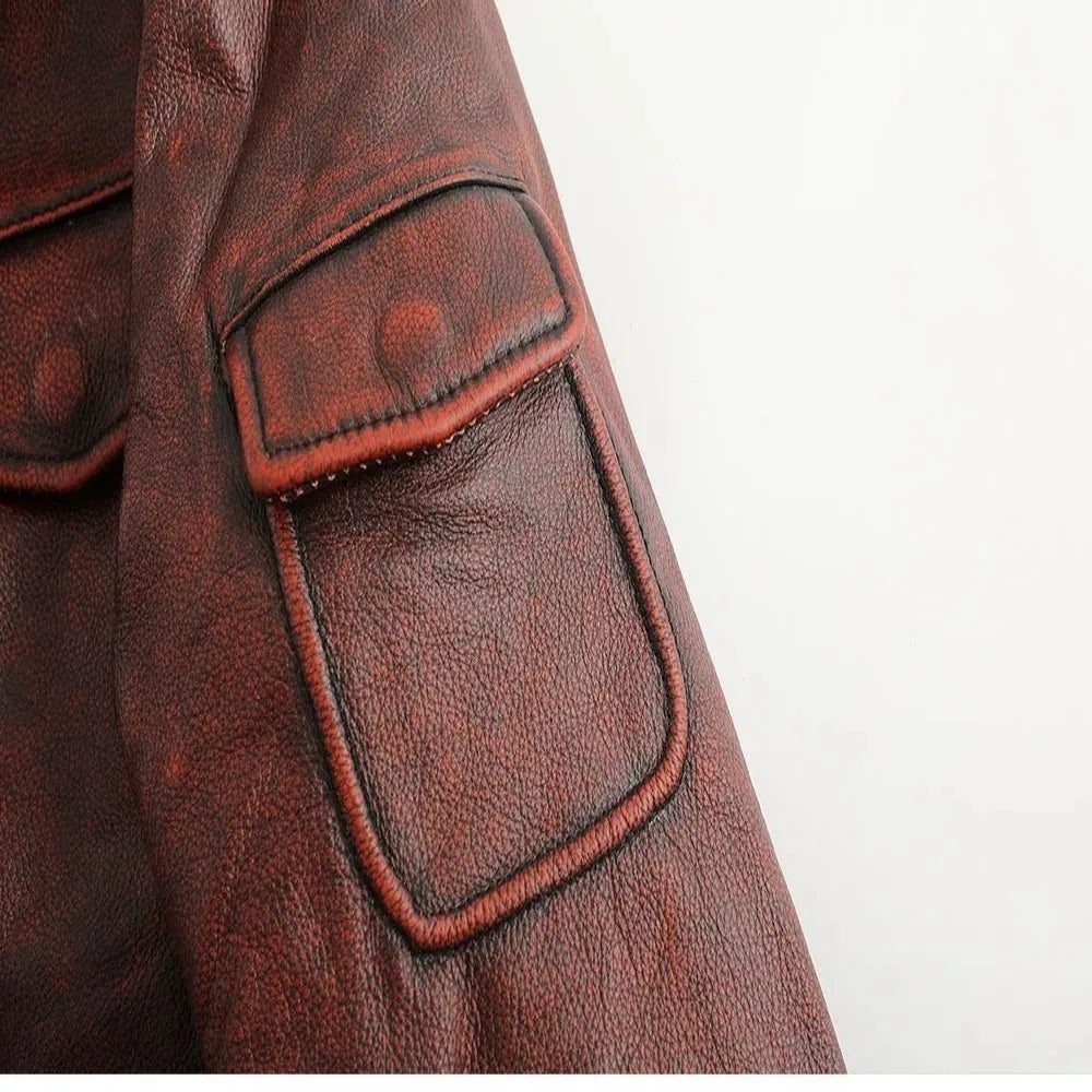 Brown Genuine Cowhide Leather Vintage Style Jacket by RiderOut