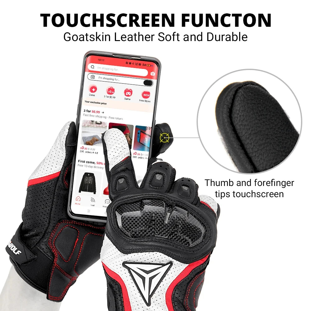 Breathable Leather Touchscreen Seasons Motorcycle Gloves by RiderOut™