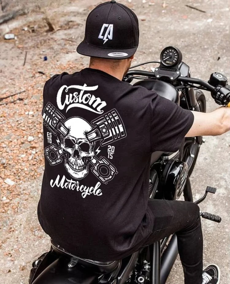 Black Retro Custom Motorcycle Wings T-shirt by RiderOut™
