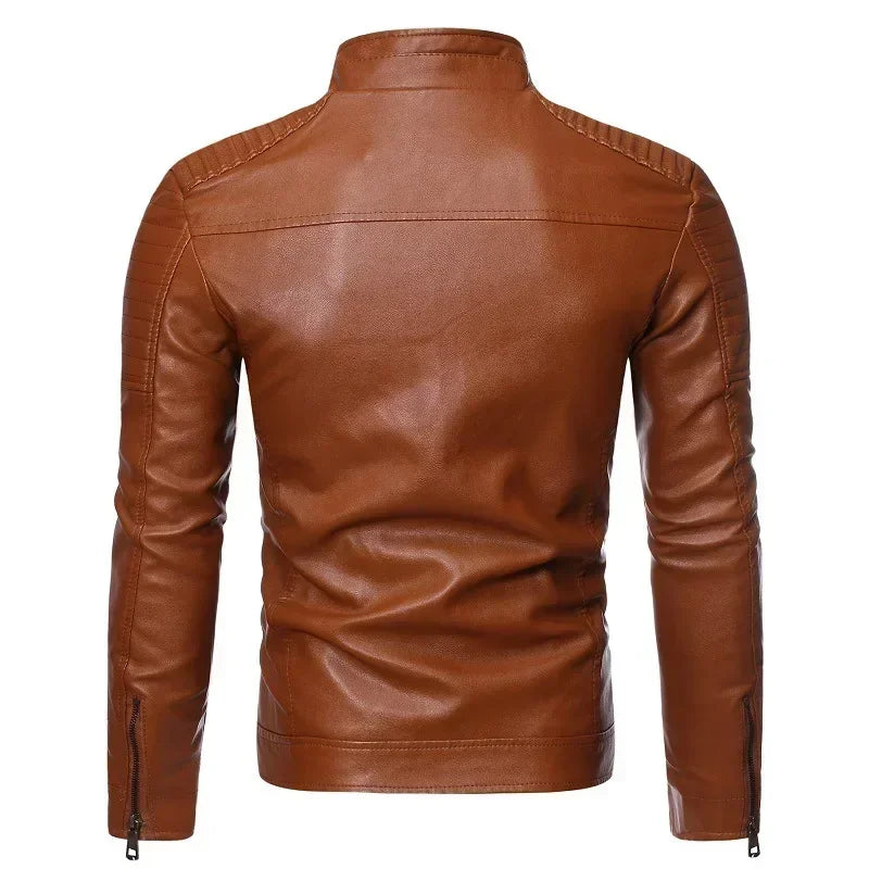 Stand Collar PU Leather Jacket by RiderOut