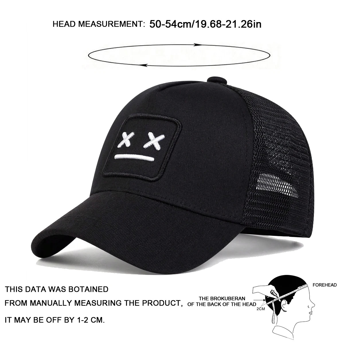 Black XX Smiling Face Embroidery Baseball Net Caps by RiderOut™