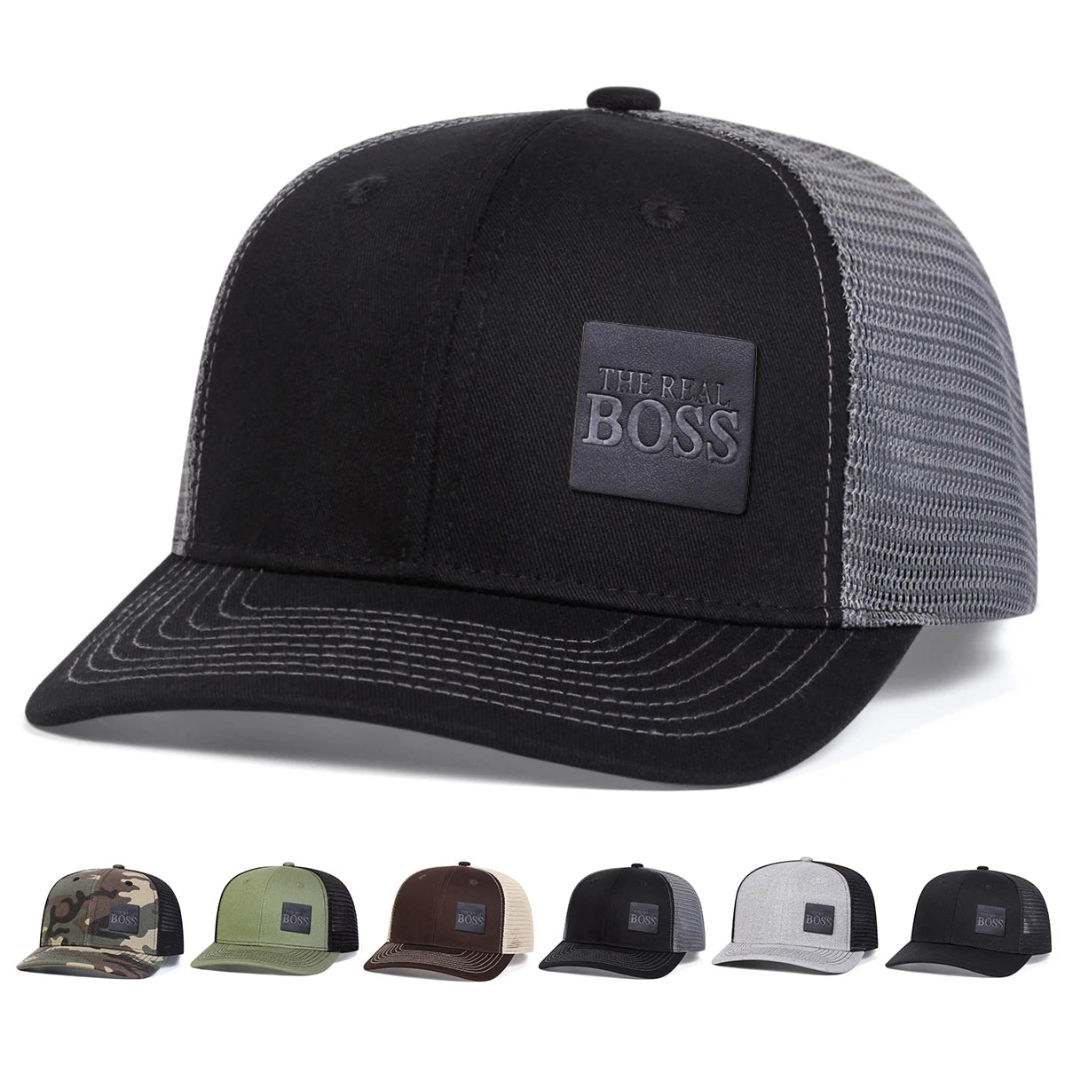 THE REAL BOSS Letter Leather Label Baseball Net Caps by RiderOut™