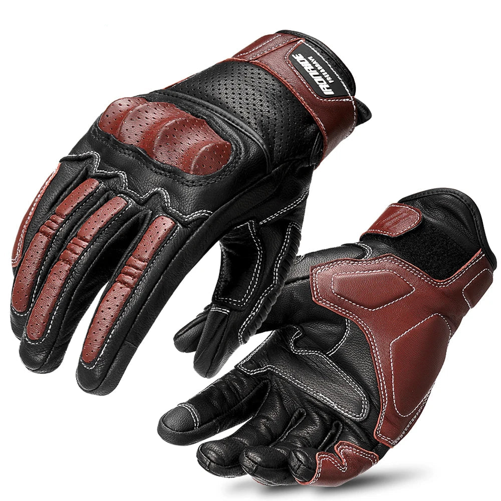 Vintage Leather Motorcycle Breathable Gloves by RiderOut™