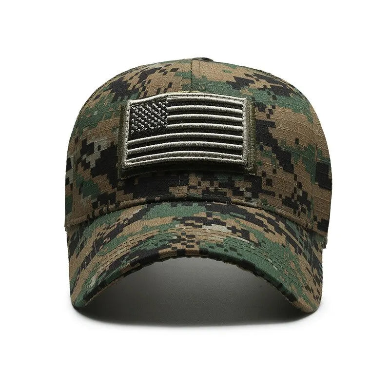 American Flag Camouflage Sticker Embroidered Baseball Cap by RiderOut™