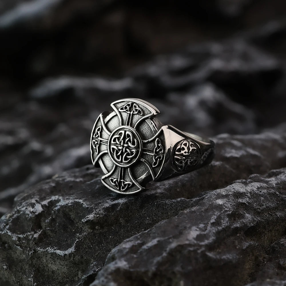 Cross Celtic Knot Titanium Steel Ring by RiderOut™