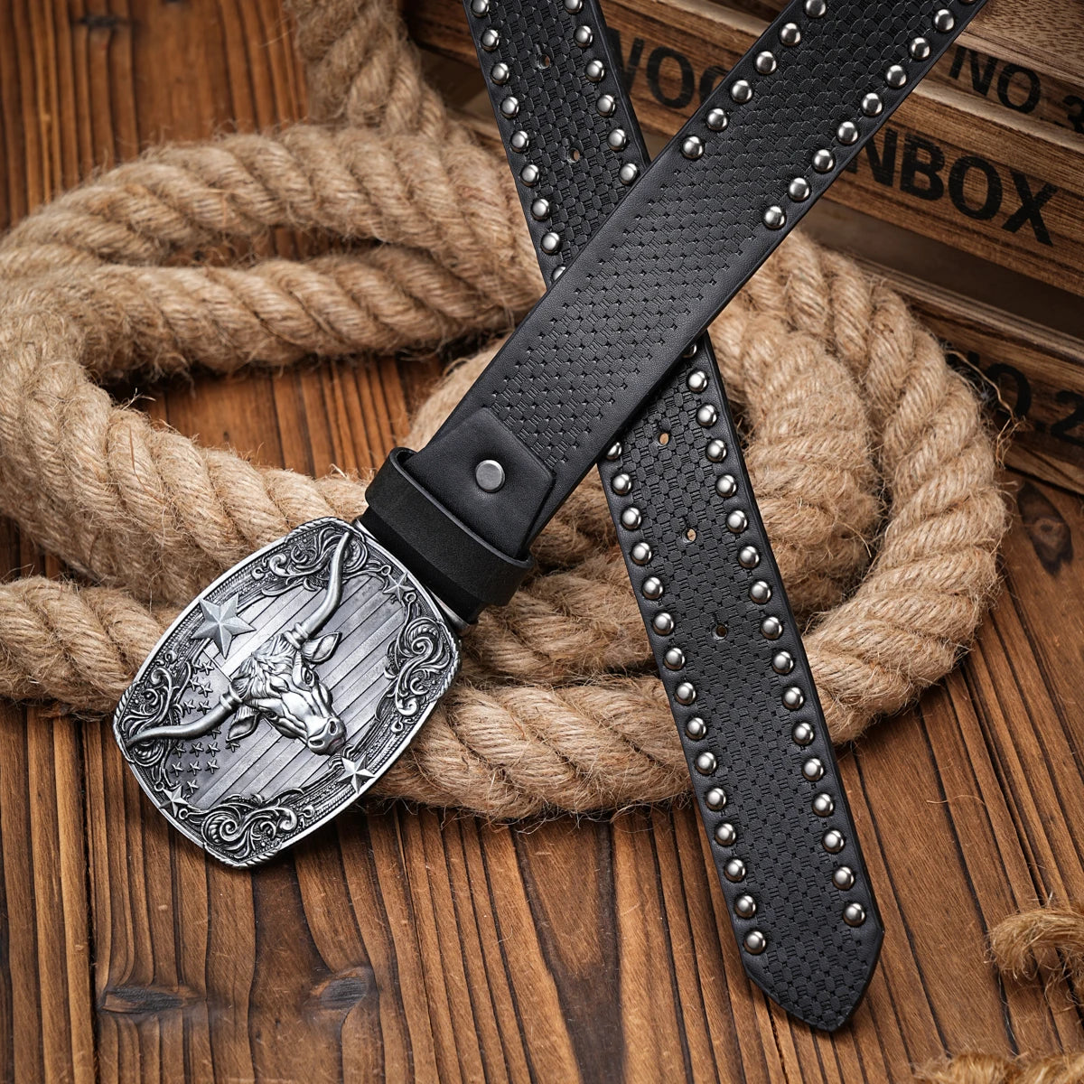 Bull Head Engraved Buckle PU Leather Belts by RiderOut