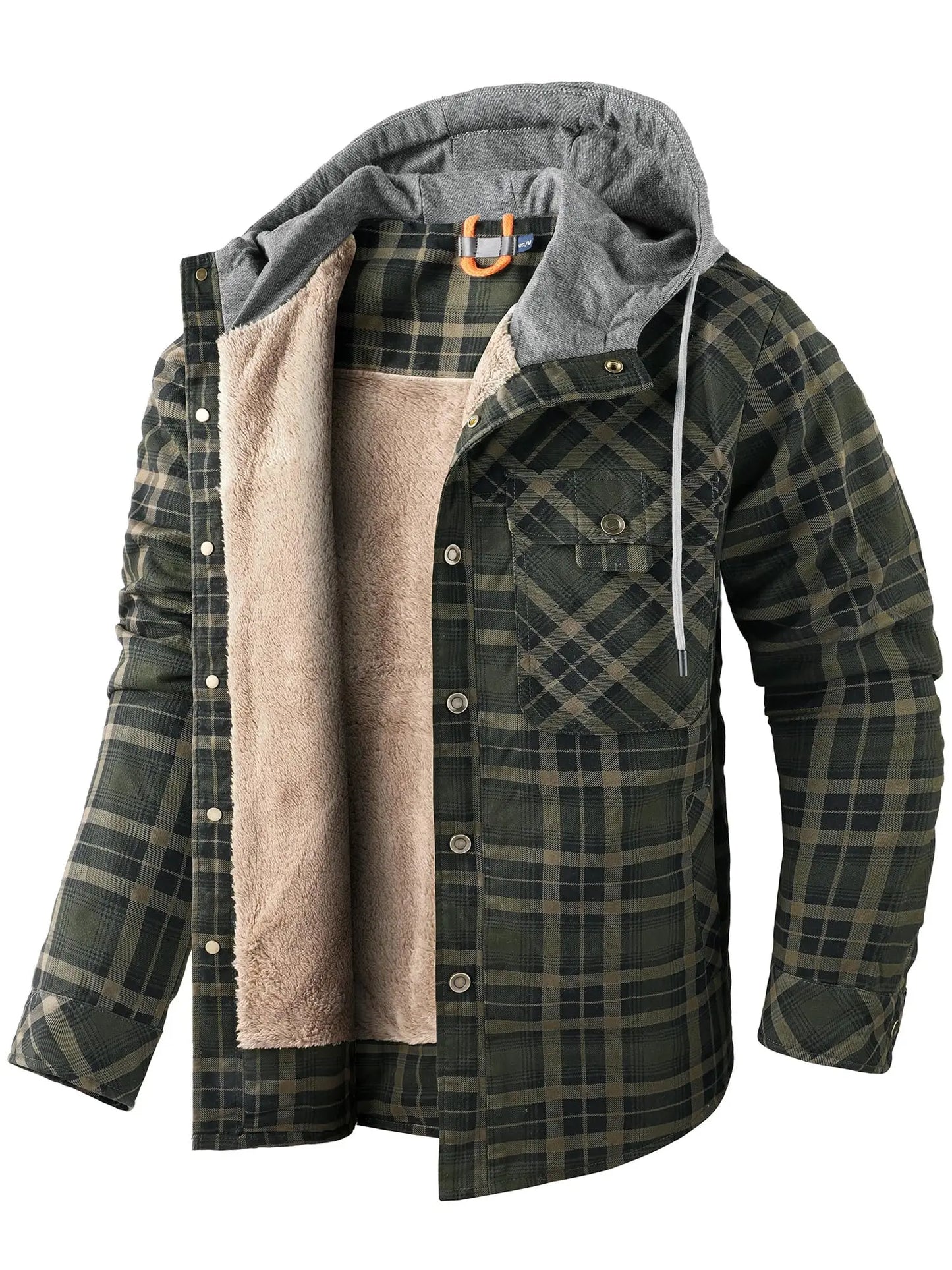 Plaid Flannel Snap Fleece Warm Hoodie by RiderOut